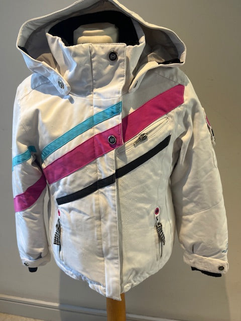 KID’S OBERMEYER JACKET WHITE / PINK/TURQUOISE STRIPES 8YRS