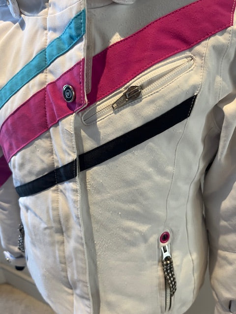 KID’S OBERMEYER JACKET WHITE / PINK/TURQUOISE STRIPES 8YRS