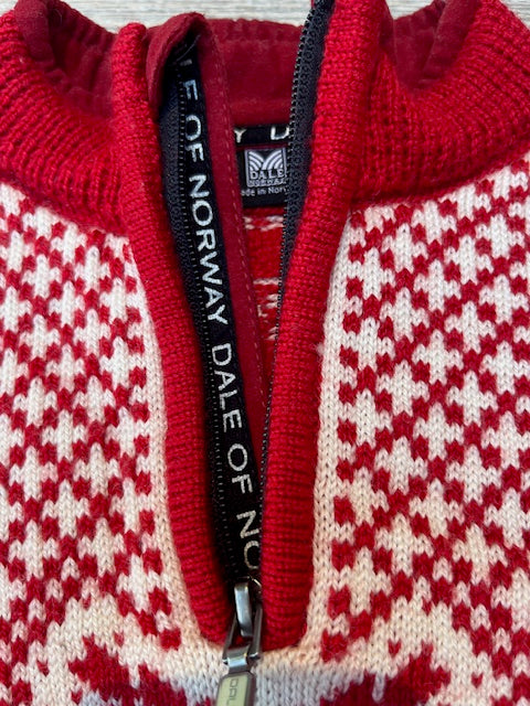 Dale of Norway knitted wool ¼ zip jumper red/white 10 yrs